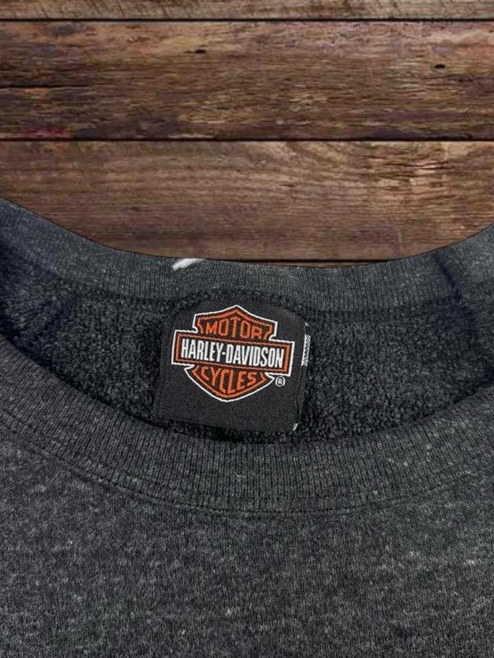 Harley-Davidson Charcoal Crewneck Sweatshirt with Orange & White Shield - Picture 5 of 7